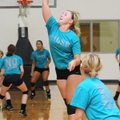 Bentonville’s Shae Vinson spikes the ball during practice Tuesday at Bentonville.
