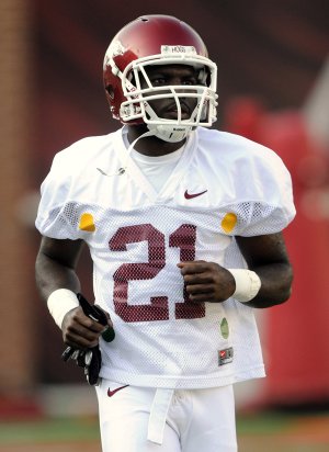 Arkansas sophomore defensive back Darius Winston reports for the Razorbacks’ fall practice on Friday in Reynolds Razorback Stadium in Fayetteville.
