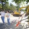 Matt Mihalevich, left, trails coordinator for Fayetteville, speaks Tuesday with Zach Pense, trails c...