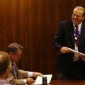 Jared W. Thompson, Radioactive Materials Program manager for the Arkansas Department of Health, laug...