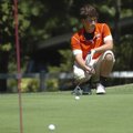 Rogers Heritage’s Hayden Bough eyes a putt on No. 6 during Tuesday’s match against Springdale Har-Be...