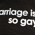 A woman wears a shirt stating her views on gay marriage Thursday, Aug. 12, 2010, outside City Hall i...
