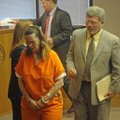 Delores Jean Eggert, 50, left, and her attorney Tim Buckley withdraw from the bench Monday after the...
