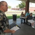 Marvin Bair announces Saturday he is running for mayor of Rogers at Frisco Park.
