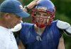  Arkansas Democrat-Gazette/RYAN MCGEENEY --08-11-10--
Mountainburg football coach Tom Harrell and running back Zach Ross.