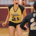 Bentonville junior middle blocker Kelsey Parks reacts to a point in the closing moments of the final...