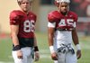 Seniors D.J. Williams and Ben Cleveland are part of “the Dog Pound,” which is how Arkansas’ tight ends refer to their group. Williams has trimmed down to about 240 pounds this season.