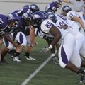 Fayetteville defensive lineman Devin Bowers (85) cuts to the outside around offensive lineman David ...