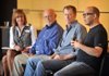 Jenni Swain (from left), vice president of programming for the Walton Arts Center, Kenneth Gentry, producer for NETworks Presentations LLC, Michael Dahlen, associate director of Blue Man Group, and Joel Moritz, production and lighting designer of Blue Man Group, discuss their involvement with the “mounting performance” of the show, which opens tonight at Walton Arts Center in Fayetteville.