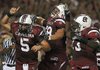 South Carolina quarterback Stephen Garcia (left) celebrates with his teammates after rushing for one of his two touchdowns during the Gamecocks’ 41-13 victory over Southern Mississippi on Thursday.