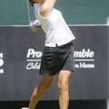 University of Arkansas’ Corinna Rees tees off during the qualifying round at Pinnacle Country Club d...