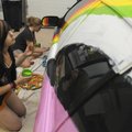 Presly Ward, 15, left, and Shelby Brewer, 14, both with Benton County School of the Arts in Rogers, ...