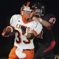 Gravette running back Darrick Strzelecki shakes McDonald County defender Rodney Leland on a second q...