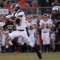 Rogers Heritage wide receiver Geoff Fruik sprints downfield on Sept. 10 as Siloam Springs’ Boston Sh...