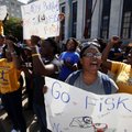 Fisk University student Chelsea Sturghill, center, protests with other Fisk students outside the Fri...