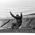 FILE - This April 11, 1986, file photo shows Dodge Morgan gesturing, off Bermuda, as he completes a ...