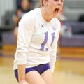 Fayetteville senior outside hitter Courtney Marshall celebrates a point late in the second game of t...