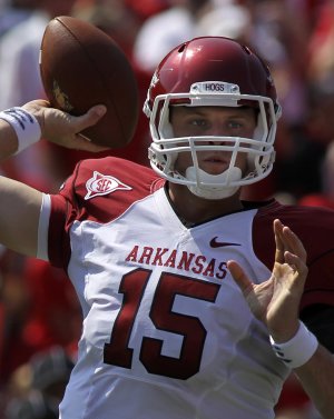 Arkansas QB Ryan Mallett throws in the first quarter during the Razorbacks game Saturday against Georgia.
