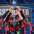 Turner Hall, left to right, Clay Ramey, Taylor Denniston, Jerid Jones hold up their trophy at the Ba...
