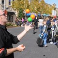 Galen Harp from the Institute of Jugglology in Fayetteville juggles on Sunday as people gather for ...