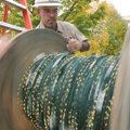 SPOOL FULL OF YULE - Bentonville City Electric Department employee Jon Tennis unwinds a section of l...