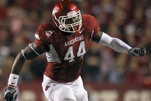Arkansas’ Van Stumon has played several positions — on both sides of the ball — during his five years with the Razorbacks, but as a blocking fullback he’s an integral part of the offense. 