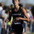 Bentonville’s Tayler Estrada finishes the 7A State Cross Country Championship race Saturday Nov. 6, ...