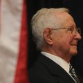 Robert Thomas smiles Monday during a Veterans Celebration at the Springdale Rotary Club. Thomas is a...