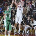  Springdale High’s Shelton Baird shoots a 3-pointer as Van Buren’s Logan Patterson defends Thursday ...