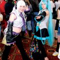Izzy Gregan, left, and Darby Donahue from North Little Rock pose as Haku Yowane and Miku Hatsune on ...