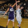 Springdale Har-Ber guard Sierra Dickard shoots a layup Monday while guarded by Elkins’ Morgan Strong...