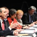 Peter B. Lane, left, president and CEO of the Walton Arts Center, speaks Wednesday during a presenta...