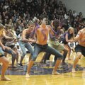 Fayetteville High School students perform a haka, traditional dance of New Zealand on Thursday as a ...