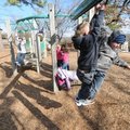Washington Elementary School second-graders Elijah Fisk, right, and Jude Duerr play on Tuesday durin...