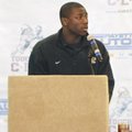 Bentonville sophomore Tearris Wallace accepts the Newcomer of the Year award presented to him by NWA...
