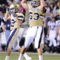 Shiloh Christian senior defensive tackle Samuel Harvill celebrates a defensive play against Greenwoo...