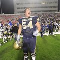 Shiloh Christian senior tackle Travis Bodenstein celebrates the Saints’ 61-40 win over Pulaski Acade...