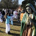 A statue of Our Lady of Guadalupe waits during a rest break at Gulley Park in Fayetteville.
