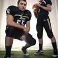  Bentonville defensive end Chase Gogel, left, is the NWA Media Big Six Football Defensive Player of ...