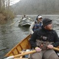 Zack Hoyt, right, and Ken Richards row upstream in their drift boats before floating downstream to c...