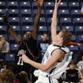 Springdale Har-Ber senior Jason Holmstom shoots as Springdale High senior Curtis Evans defends in th...