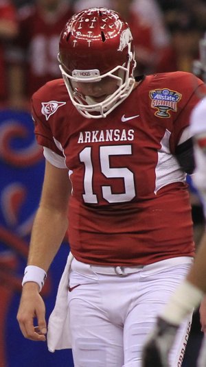 Ryan Mallett reacts after throwing an incomplete pass on Tuesday during the third quarter of the Sugar Bowl in New Orleans.