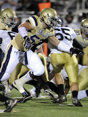  Staff Photo ANTHONY REYES
Shiloh Christian senior guard Samuel Harvill (53) dashes toward the Pulaski Robinson ball carrier during the first half Friday Dec. 3, 2010 at Champions Stadium in Springdale.