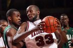  Arkansas Democrat-Gazette/WILLIAM MOORE
Arkansas' Marshawn Powell battles for position against Alabama Birmingham's Elijah Millsap Saturday, January 2, 2010 at Bud Walton Arena in Fayetteville.