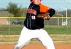 Webb on the mound — Gravette junior Brennon Webb winds up to let go of a pitch against the Gentry Pioneers in Gentry on April 5. 