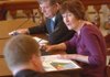 State Sen. Sue Madison answers questions Monday in Senate Committee on State Agencies and Governmental Affairs on her latest redistricting map SB972 seated next to state Sen. Jerry Taylor, who spoke against it.