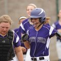 Fayetteville’s Maddy Mills, center, smiles as she is congratulated at the plate Tuesday after hittin...