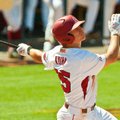 Arkansas Razorback # 25 Collin Kuhn pops up for an RBI in the 3rd inning against the Charlotte 49ers...