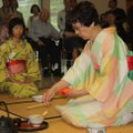 Chiyoe Ishida and Momoko Hasegawa demonstrate a traditional Japanese tea ceremony on May 27.