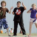 Matt Holcomb, 12, left, Diego Salas, 11, and Sarah Holcomb, 10, perform a Zumba dance Tuesday while ...